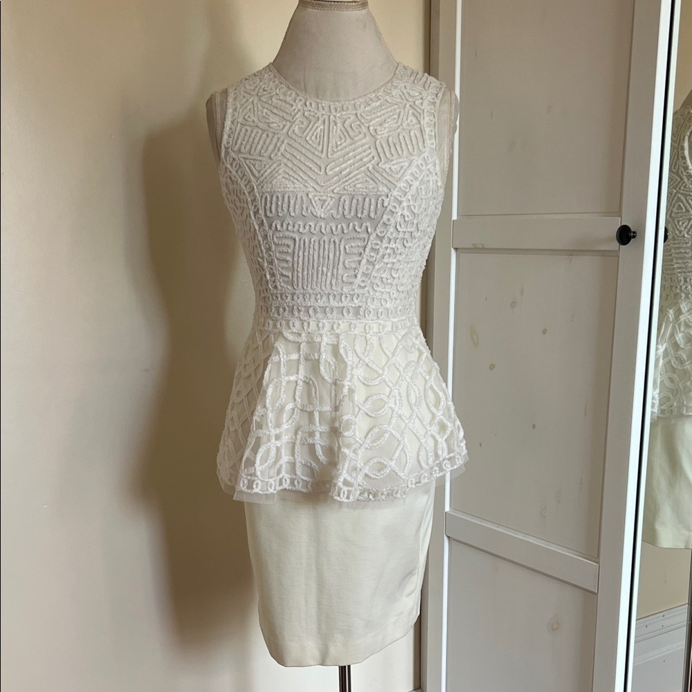 Catherine Malandrino Sheer/Illusion Peplum Dress - Ivory/Cream - Size 0